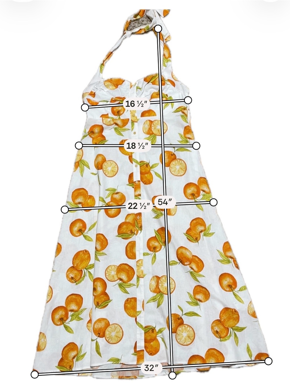 Zara Citrus Print Halter Midi Dress White Orange Fruit Sundress Coastal Large - Picture 5 of 11